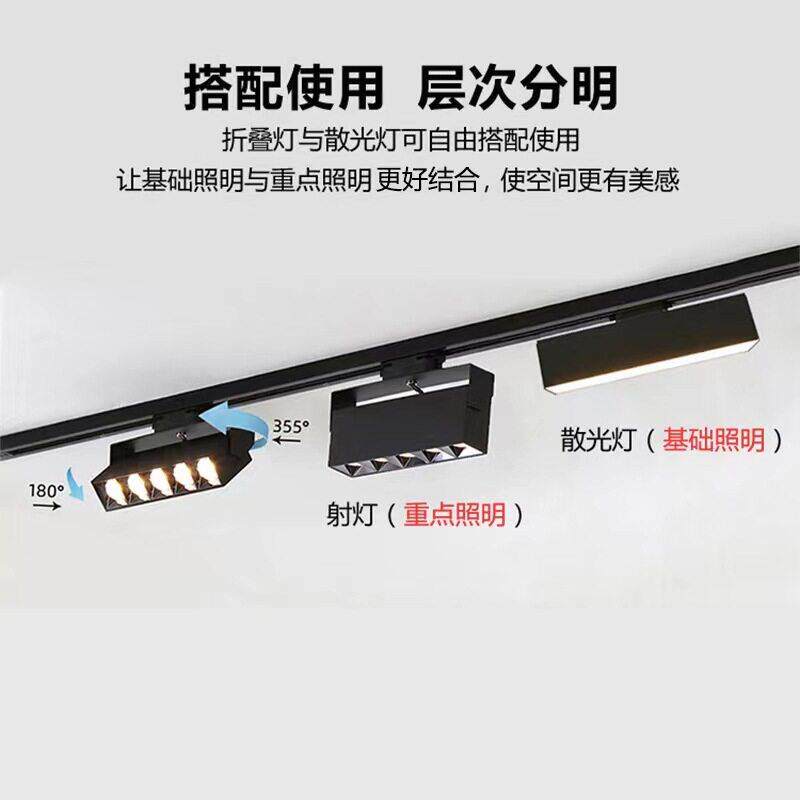 led折叠轨道灯明装家用无主灯背景洗墙灯商用聚光导轨格栅灯