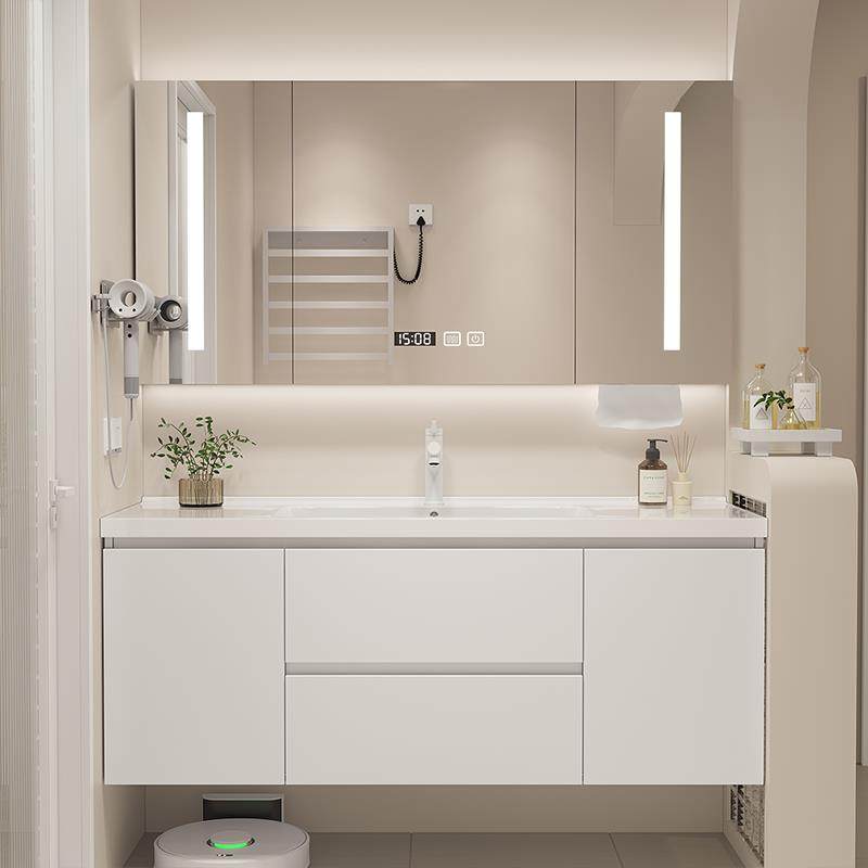 奶油风浴室柜组合轻奢智能实木现代简约卫生间洗漱台洗手洗脸盆柜,家装主材,浴室柜组合,淘宝优惠券,粉丝福利购,淘宝优惠卷