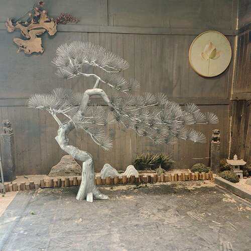 仿真迎客松落地装饰牙签松树银色枯树造景假树新中式软装造景摆件