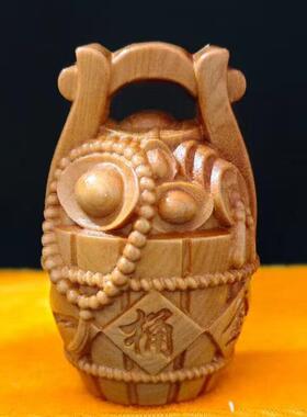 崖柏木雕财神福禄寿三不和尚一桶金工艺品摆件手把件木质桌面茶虫