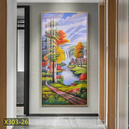 新款直销正对门玄关装饰画现代挂画山水风景竖版走廊过道楼梯口钻
