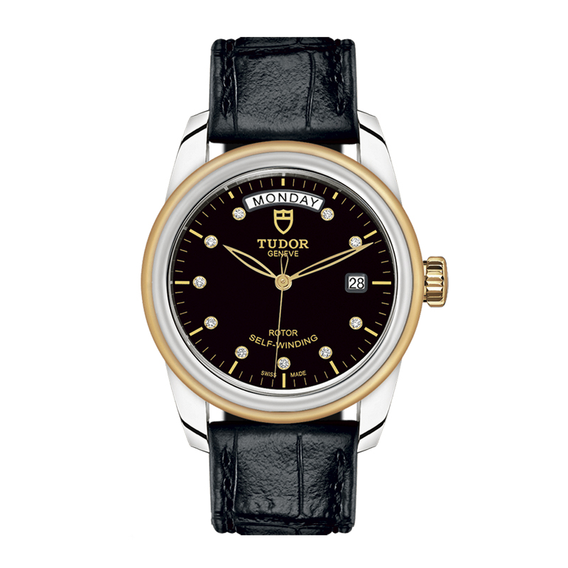 [9.8新]帝舵骏珏系列56003黑盘镶钻皮带自动机械男士手表二手正品