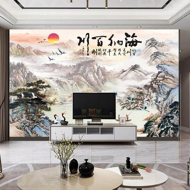 新款中式山水画 画集成护墙板客厅沙发电视背景碳晶板酒店办公室