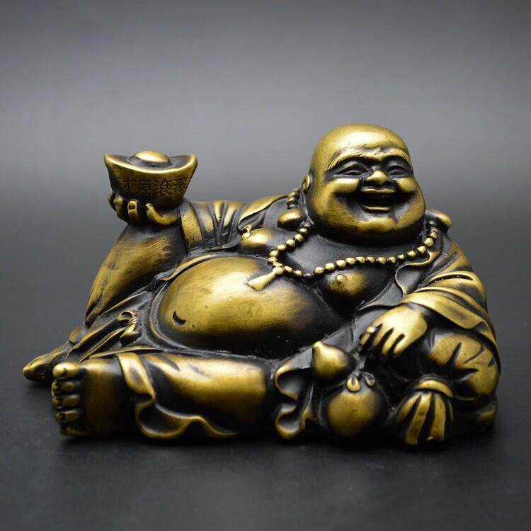 纯铜车载弥勒佛摆件汽车佛像全铜济公中控台装饰品铜器工艺品礼品