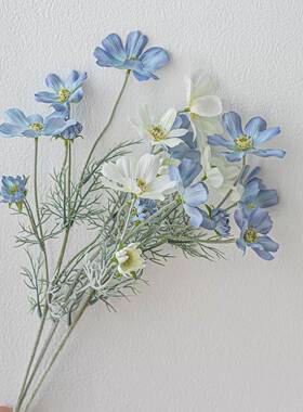 蓝色彷真花波斯菊假花格桑花小花束客厅家居装饰摆件花艺拍照道具