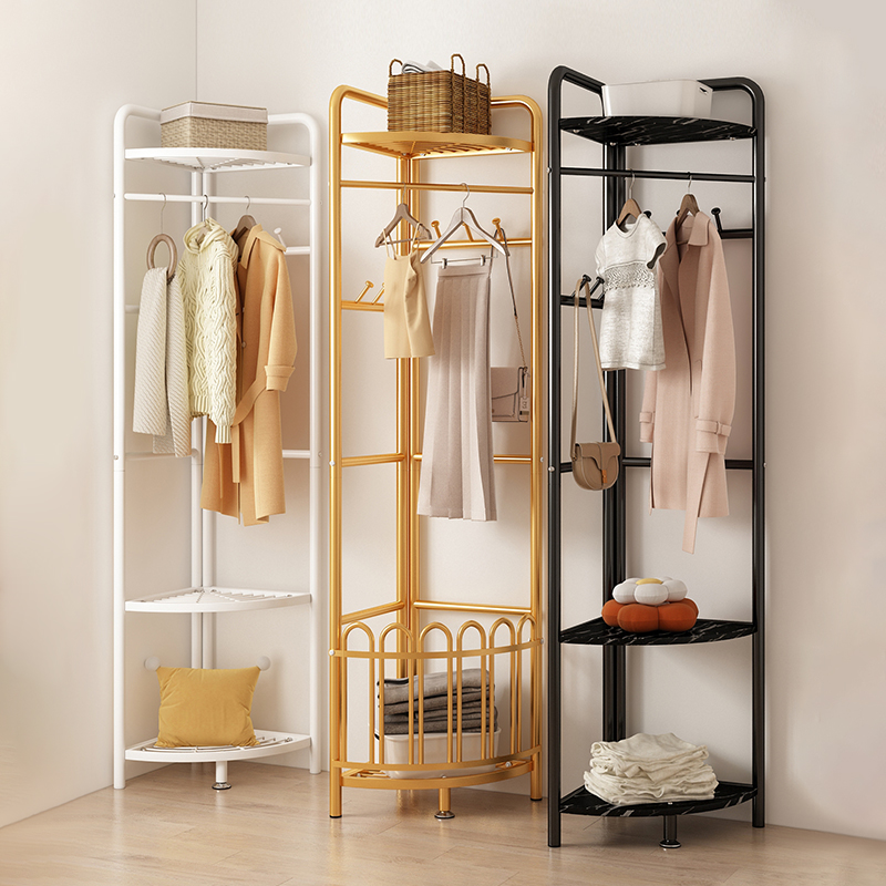 厂家直销转角衣架落地卧室挂衣架多功能家用客厅墙角轻奢晾衣架简