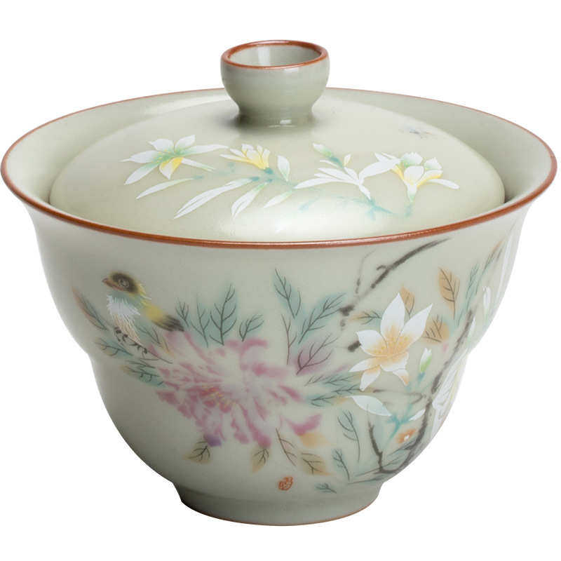 秘黄汝窑二才盖碗花鸟图不烫手中式泡茶碗复古葫芦小茶碗功夫茶具,餐饮具,盖碗,淘宝优惠券,粉丝福利购,淘宝优惠卷