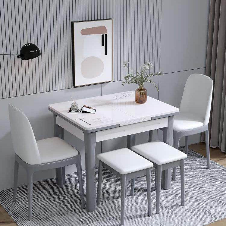 小户型可伸缩餐桌椅组合现代简约长方形折叠餐桌钢化玻璃家用饭桌