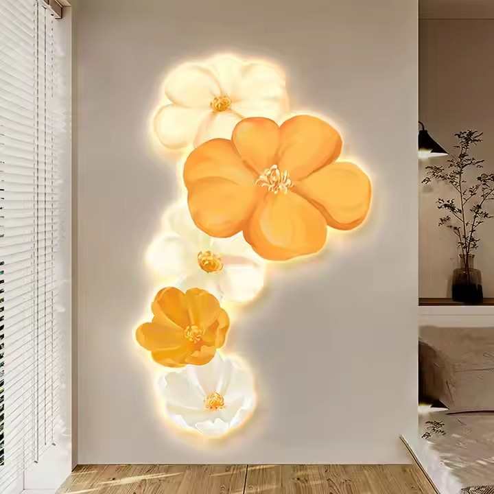 北欧ins风装饰画抽象艺术花卉led发光灯画奶油风简约走廊玄关挂画图片