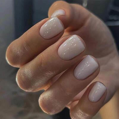24Pc French Gradient Shinny Lines Short Coffin False Nails W