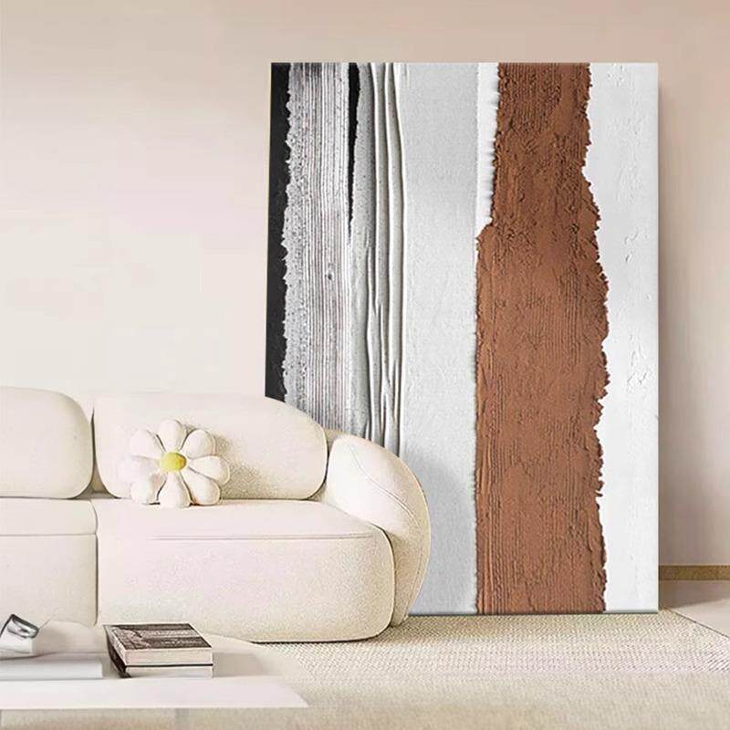 大芬油画村现代简约风奶油风餐厅肌理手绘油画客厅沙发背景墙装饰