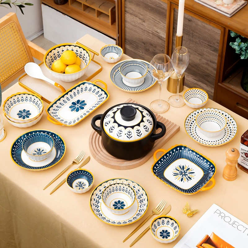 北欧轻奢现代碗碟套装家用餐具套装日式网红乔迁碗筷盘子陶瓷新款