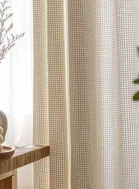 日式风MAD侘寂原民木油白色仿亚麻纱帘宿奶风飘窗棉麻窗帘布配纱