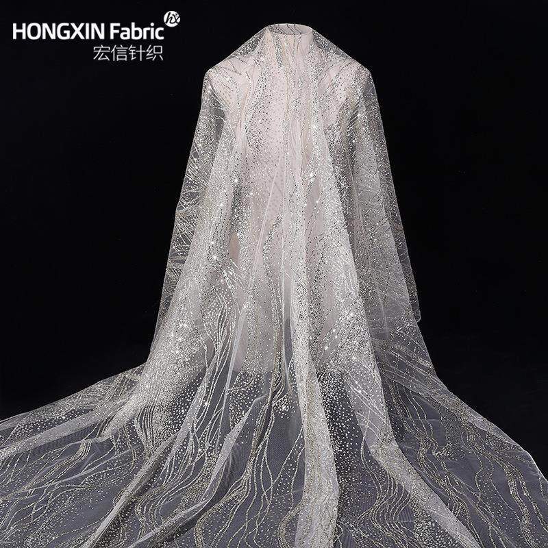 现货水波纹洒粉亮片网布婚庆婚纱桌布礼服玩具金粉亮片网纱布料新