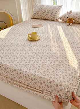 滑A类全棉双层纱床笠三花件套笠小AL101120碎纯棉单件床全包防席