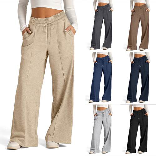 Women'S High Waist Drawstring Wide Leg Knit Pants Casual
