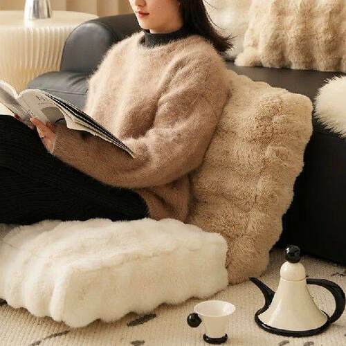 Unstuffed Plush Faux Rabbit Fur Cushion Cover Footstool