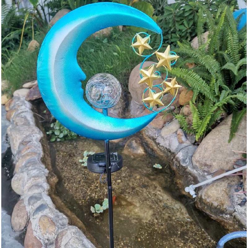 景观灯月亮铁蓝色地灯园艺灯新品艺太阳能草坪花园星星插户外防水