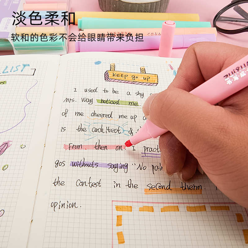 6支三角杆大容量马卡龙色系荧光笔画画涂色标记笔画重点手账水彩