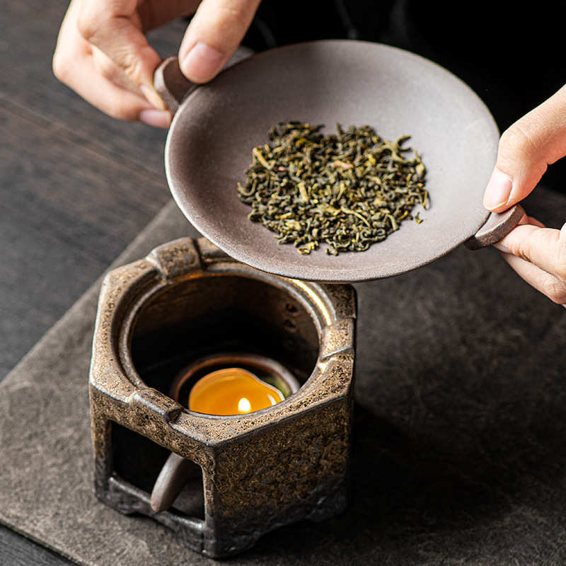 鎏金六边烤茶炉陶瓷蜡烛加热温茶炉底座烤茶器功夫茶具配件烤茶碟