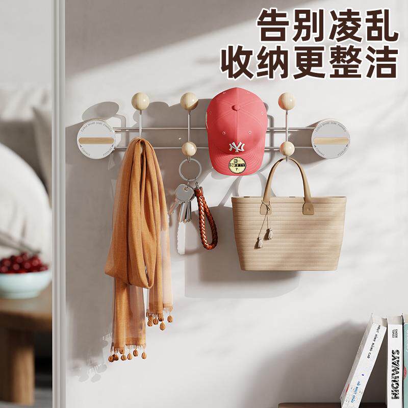 不锈钢吸盘门后挂钩门上挂衣架强力吸盘免打孔双排排钩木纹挂钩