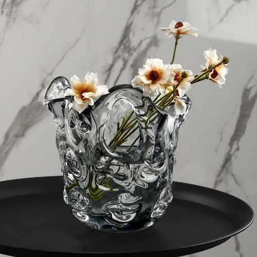 高档琉璃花瓶摆件客厅玻璃家居轻奢花器创意透明洞洞水培装饰花瓶