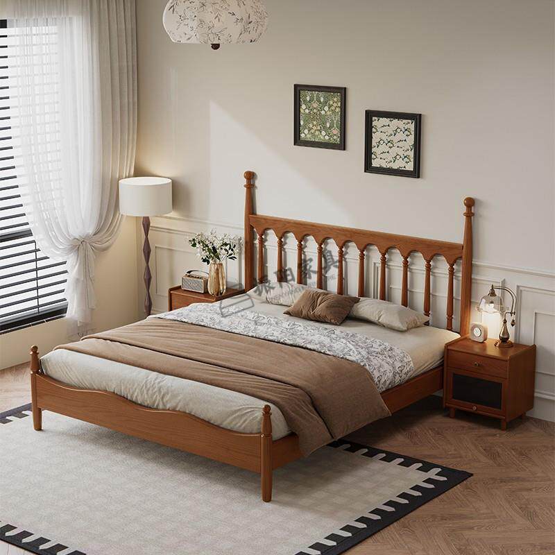 中古风全实木床原木橡木美式1.8m双人大床储物收纳气压高箱温莎床