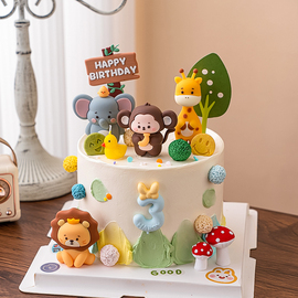 网红卡通软胶小动物儿童宝宝周岁生日蛋糕装饰猴象狮子长颈鹿摆件