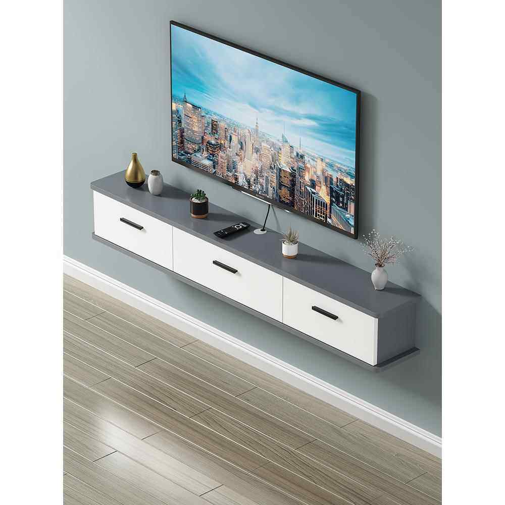 堡讯悬空电视柜壁挂墙上全门灰色拼色遮丑路由收纳柜卧室盖布拉车