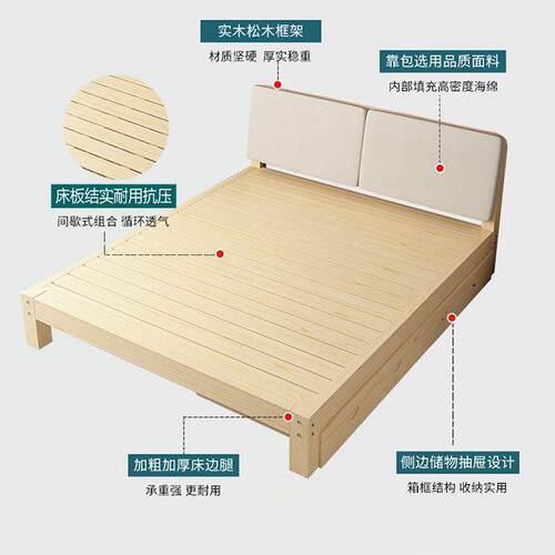 实木床简约主卧双人出租房床架加宽床儿童床经济型简易单人床厂家