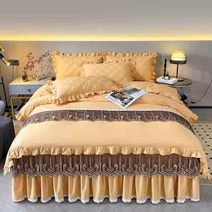 正品 夹棉1.8公风蕾厚丝双人20床罩床单婚 纯棉加.被套四件套床裙款