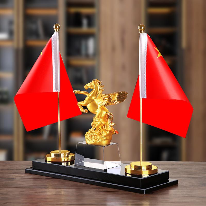 办公桌红旗国旗摆件办公室高档装饰品老板桌文台收纳笔筒创意桌面