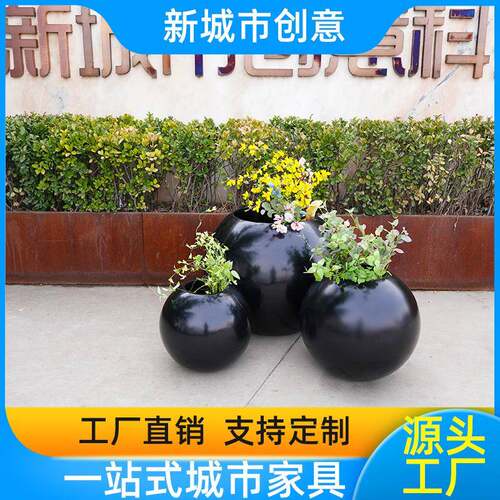 不锈钢花坛组合室内花器时尚圆形花钵商场酒店办公室花器花钵