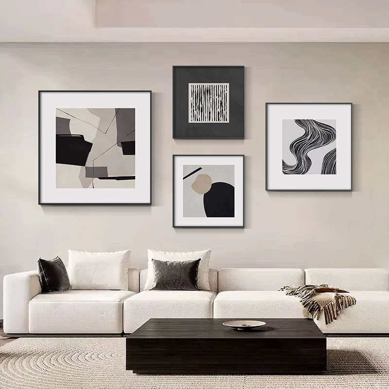 黑白灰抽象客厅沙发背景墙装饰画高级感餐厅组合挂画简约现代壁画,家居饰品,现代装饰画,淘宝优惠券,粉丝福利购,淘宝优惠卷