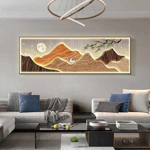 新款直销背有靠山现代客厅沙发背景墙装饰画led灯发光挂画大气山