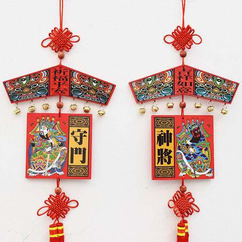 门神年画 画木质挂牌大门覆古中国风客厅装饰挂件新年春节脸谱挂