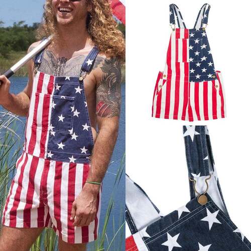 Men Women USA Flag Overalls Comfortable Memorial Day