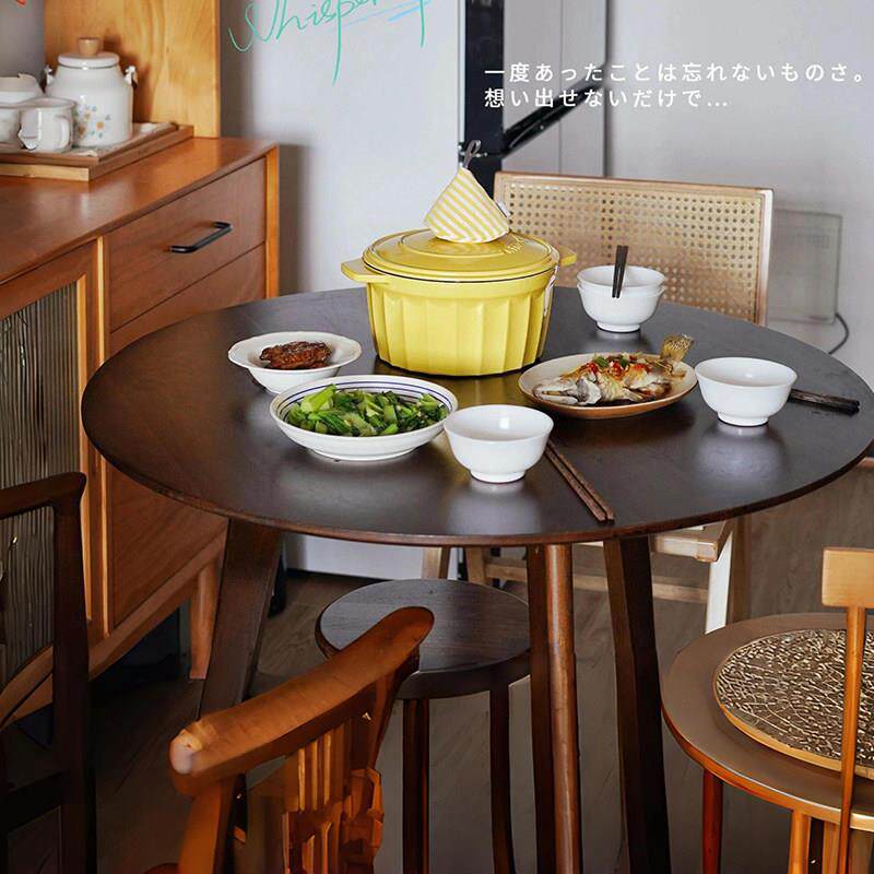 中古实木圆形餐桌家用小户型圆桌子覆古阳台胡桃咖啡饭桌椅子茶桌