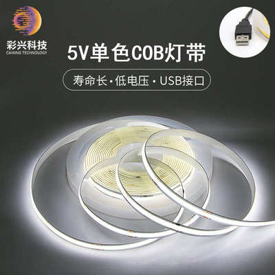 cob灯带5V低压柔性软灯条320灯led灯带自粘usb插口便携式户外灯条