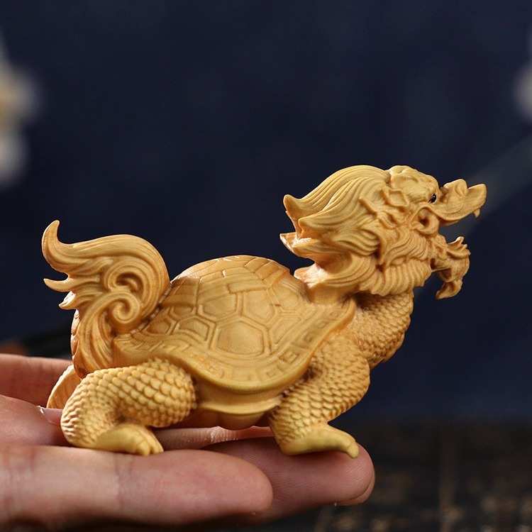 小叶黄杨木雕刻神兽龙龟家居汽车摆件手把件文玩把玩件男盘玩木质