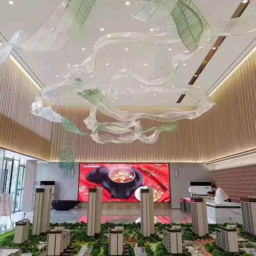 现代简约大型工程轻奢艺术灯具酒店大堂个性飘带玻璃大堂吊灯