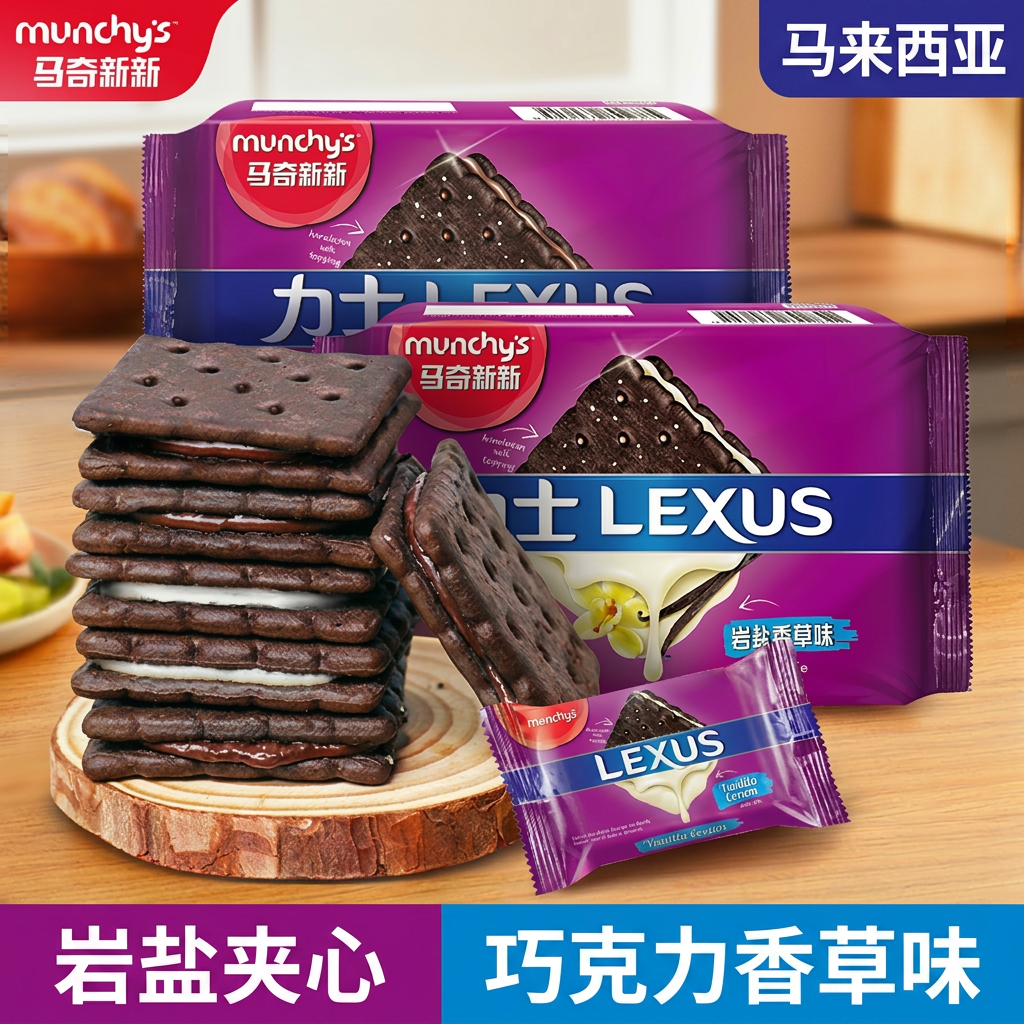 马奇新新LEXUS力士夹心饼干马来西亚进口岩盐巧克力香草零食