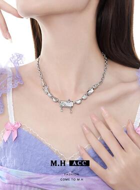 彩色锆石几何项链女闺蜜轻奢时尚百搭颈链嘻哈朋克简约毛衣链