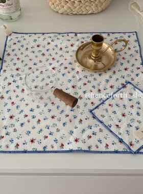 henceforth蓝色碎花杯垫双层餐巾方巾餐垫隔热垫韩式ins风装饰