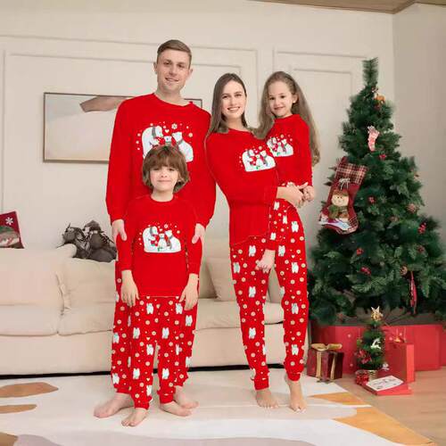 Red Parent Child Set Family Two Home Clothes