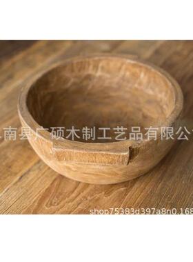 木碗做旧把手圆木盆宝宝拍照新生儿摄影道具家居收纳创意摆件带