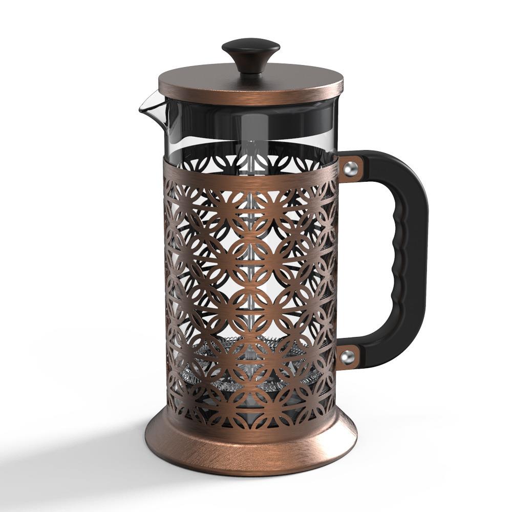 高硼硅玻璃电镀仿古铜法压壶做旧手冲咖啡壶1000ML红茶花茶器具