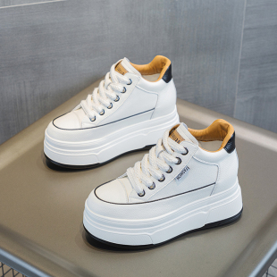 厚底内增高高帮小白鞋女2025新款春秋中帮小个子坡跟松糕鞋休闲鞋