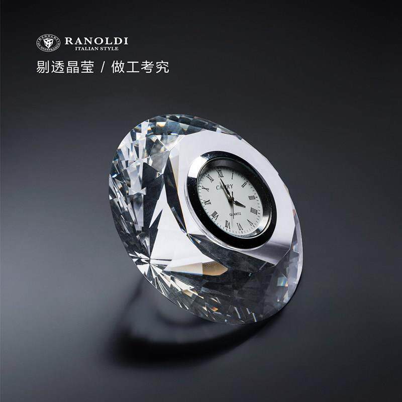 意大利进口水晶摆件水晶钟钻石造型时钟静音钟表家居摆件礼品座钟