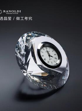 意大利进口水晶摆件水晶钟钻石造型时钟静音钟表家居摆件礼品座钟